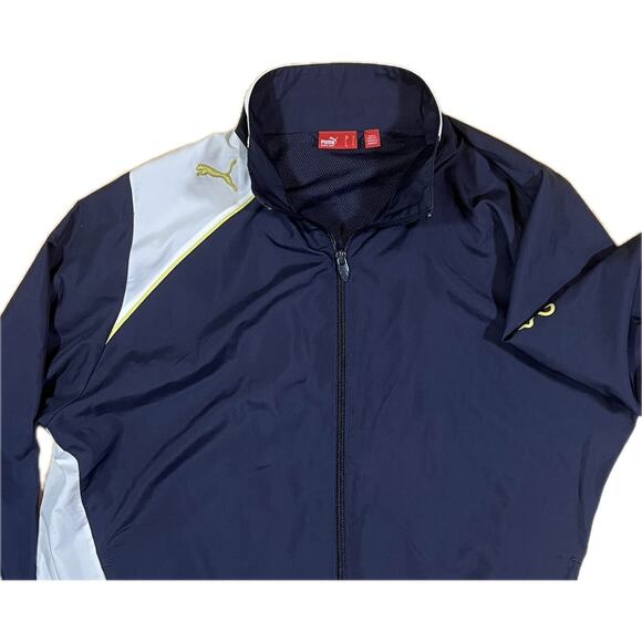 Puma Men’s L Navy Zip Track Jacket Retro Colorblock Athletic Streetwear Y2K Gear - Picture 2 of 11